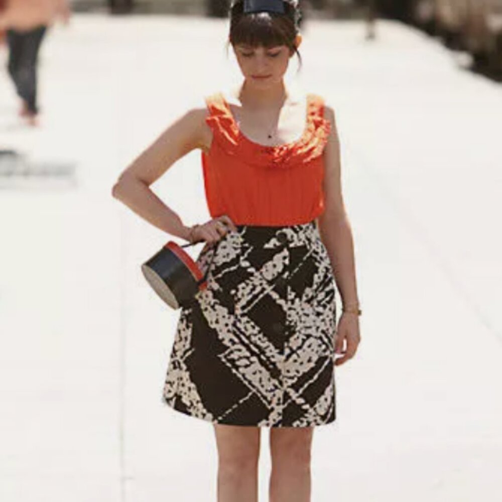 Anthropologie Bustling Avenues Dress - Orange, Black, Cream Silk & Cotton SZ 10